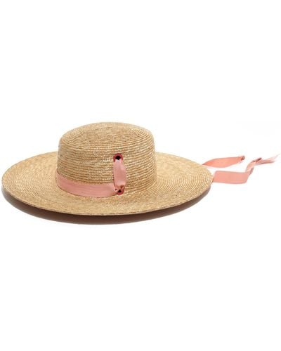 Justine Hats Neutrals Wide Summer Boater Hat - Pink