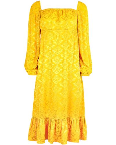 blonde gone rogue Empire Midi Dress In Golden Yellow