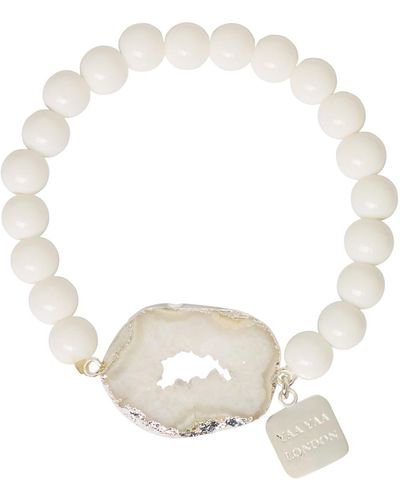 YAA YAA LONDON White Agate Geode Bead Stretch Bracelet - Metallic