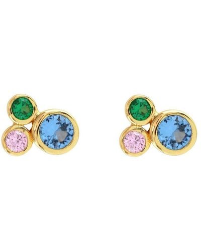 Kris Nations Modernist Bezel Crystal Stud Earrings Gold Vermeil - Blue