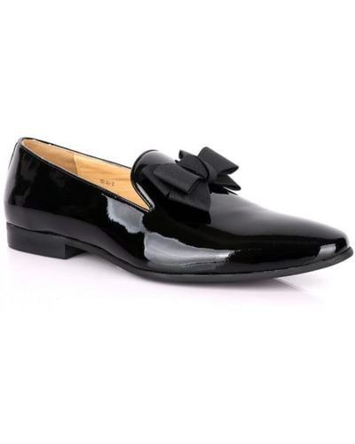 DAVID WEJ Patent Leather Bow Tie Loafers - Black