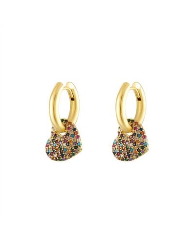Olivia Le Rainbow Pave Heart Hoop Earrings - Metallic