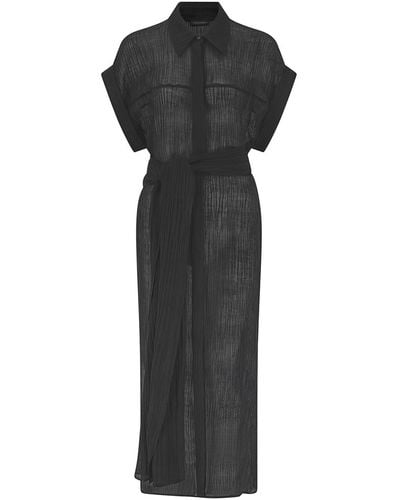 The Summer Edit Tori Crinkle Linen Shirt Dress - Black