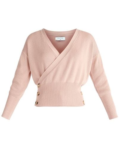 Paisie Button Knitted Wrap Top In Pink