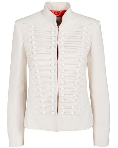 The Extreme Collection Ecru Crepe Embroidered Military Blazer With Buttons Gautier - White