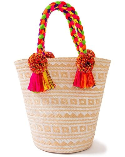 Washein Premium Woven Straw Basket Bag - Red