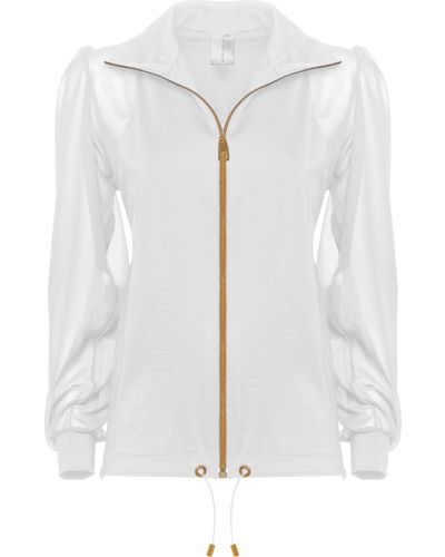 ANTONINIAS Elegant Panacea Tracksuit Jacket With Golden Details And Chiffon Sleeves In - White