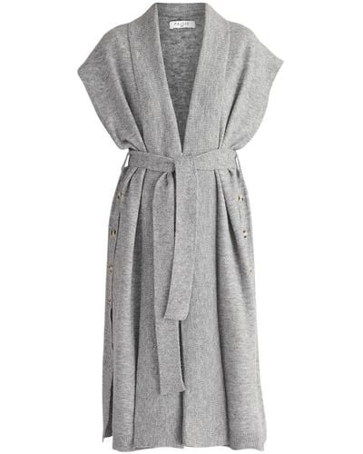 Paisie Wide Collar Sleeveless Cardigan In Light - Gray