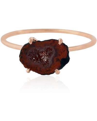 Artisan Natural Geode Cocktail Ring 14k Rose Gold - Brown