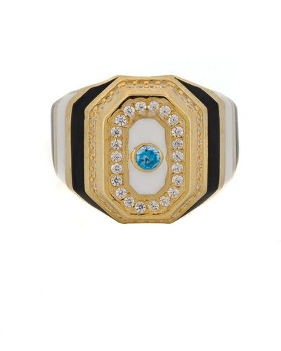 Ebru Jewelry Black & White Enamel Diamond Gold Statement Ring - Metallic