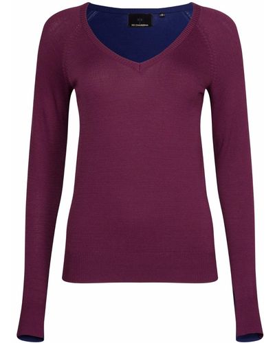 NY CHARISMA Navy & Wine Color Block V-neck Sweater - Purple