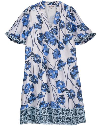 Niza Short Dress With Short Sleeves With Tassels - Blue