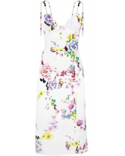 blonde gone rogue Flower Power Midi Dress With Slit, Upcycled Viscose, In Flower Print - White