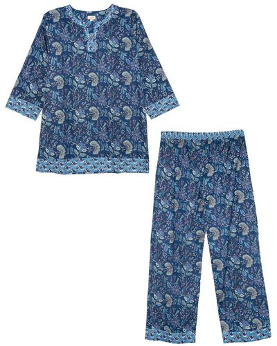 Inara Indian Cotton Lagoon Pajama Set - Blue