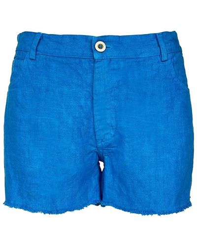 Haris Cotton Linen Cut Hem Shorts - Blue