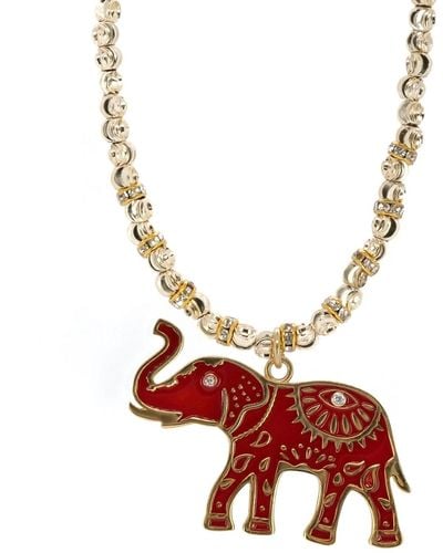 Ebru Jewelry Powerful Red Elephant Gold Chain Necklace - Multicolour