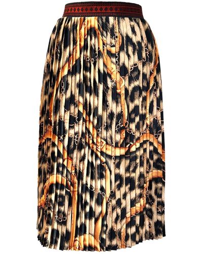L2R THE LABEL Embroidered Pleated Scarf Midi Skirt In Animal Print - Black