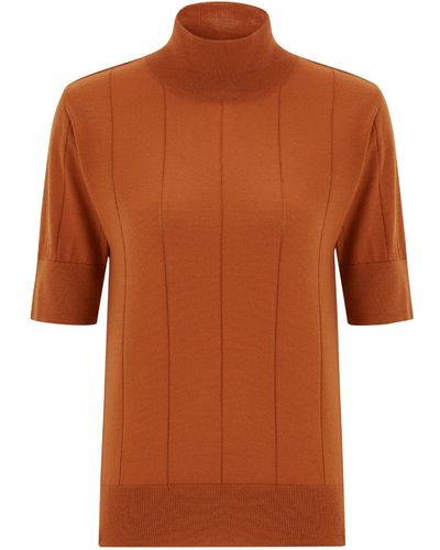 Peraluna High Neck Short Sleeve Knitwear Fine Blouse - Brown