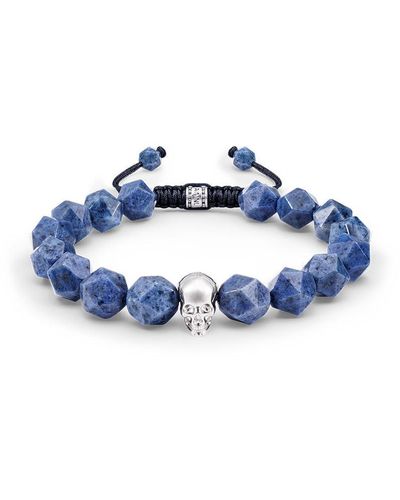 AWNL Dumortierite Skull Charm Beaded Bracelet - Blue