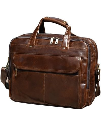 Touri Vintage Look Genuine Leather Briefcase - Brown