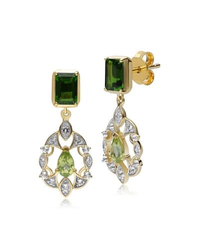Gemondo Ecfew Gold Plated Sterling Silver Chrome Diopside & Peridot Floral Drop Earrings - Green