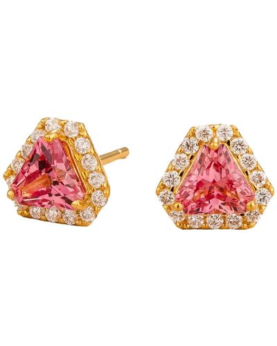 Juvetti Diana Gold Earrings With Padparadscha Sapphires And Diamonds - Red