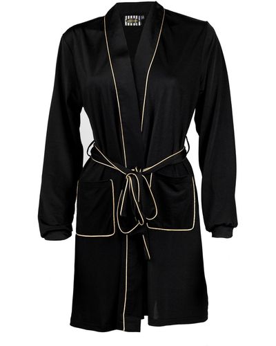 Laines London Contrast Pipe Luxe Robe - Black
