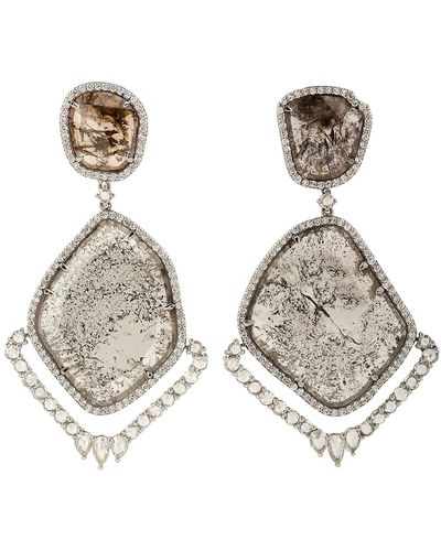 Artisan Natural Unshaped Slice Diamond In 18k White Gold Designer Dangle Earrings - Metallic