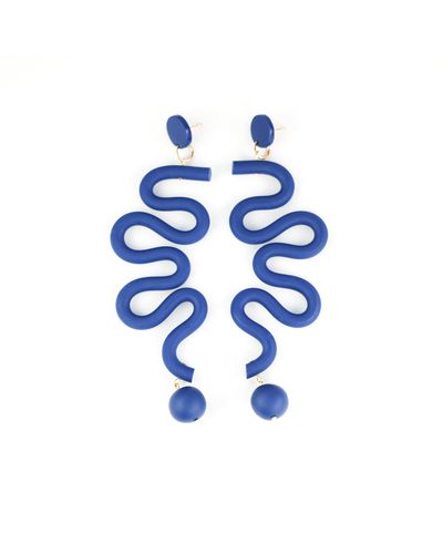 By Chavelli Tube squiggles Dangly Statement Earrings In Navy - Blue