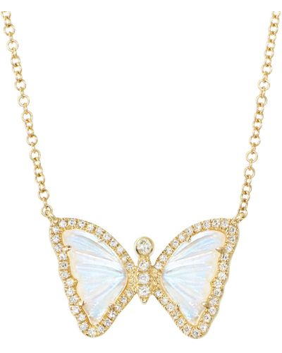 KAMARIA Mini Moonstone Butterfly Necklace With Diamonds - Metallic