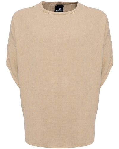 Monique Store Bohemian Round Neck Bell Sleeve Linen Shirt Camel - Natural