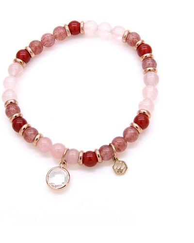 Jadeite Atelier Rose Quartz Red Chalcedony Strawberry Quartz Beaded Bracelet With White Quartz