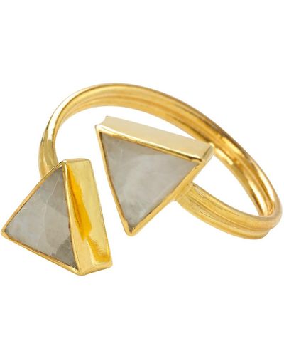 YAA YAA LONDON Direction Gold Vermeil Adjustable Gemstone Ring - White