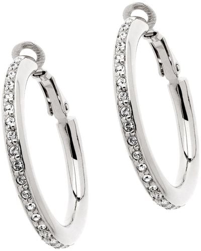 Emma Holland Jewellery Platinum & Crystal Hoop Clip On Earrings - Metallic