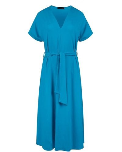 Conquista Turquoise Jersey Belted Midi Dress - Blue