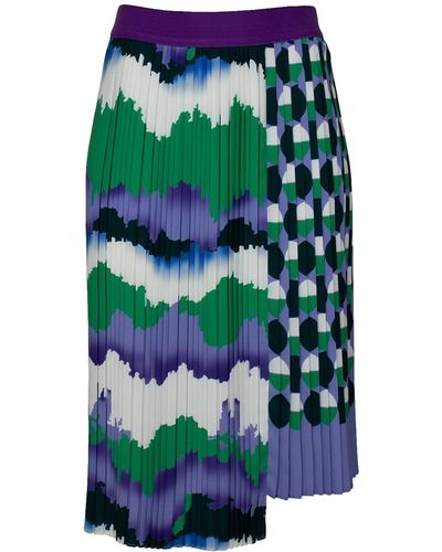Lalipop Design Asymmetric Midi Pleated Skirt With Wavey & Polka Dot Print - Green