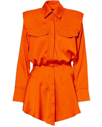 BLUZAT Neon Orange Dress With Oversized Shoulders