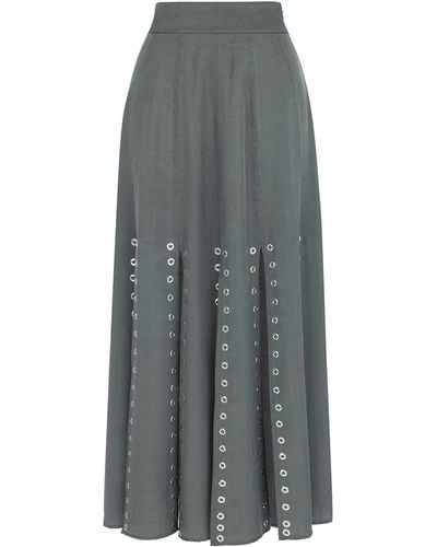 Nocturne Long Eyelet Skirt With Slits - Grey