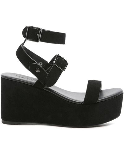 Rag & Co Portia Leather Wedge Sandal - Black