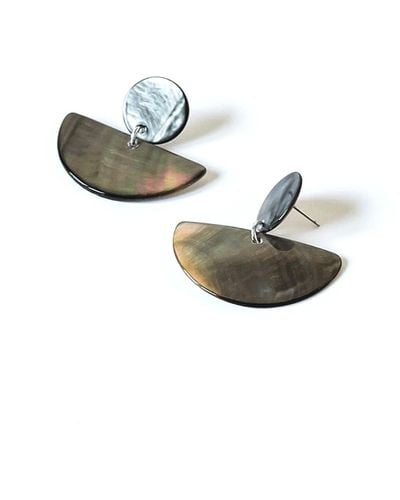 LIKHÂ Mother-of-pearl Geometric Earrings Coin Half Moon Iridescent Gray - Black
