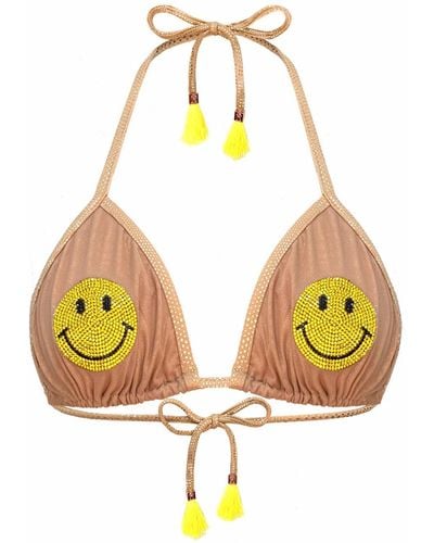 ELIN RITTER IBIZA Smiley Face Crystal Sheer Gold Mesh Bikini Top Maanu - Yellow