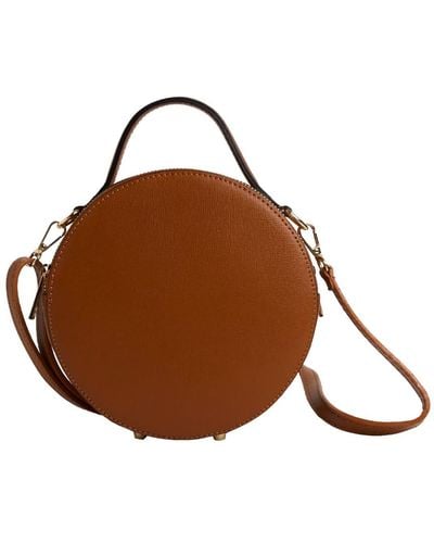 Betsy & Floss Rome Round Circle Crossbody Bag In Tan With Green Stripe Strap - Brown