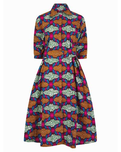 Ohema Ohene African Print Midi Dress Rita - Blue