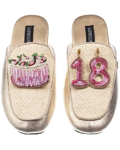 Laines London / Neutrals Classic Mules With 18th Birthday & Cake Brooches - Pink
