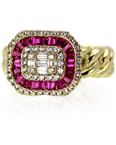 VicStoneNYC Fine Jewelry Red Halo Shiny Ring - Pink
