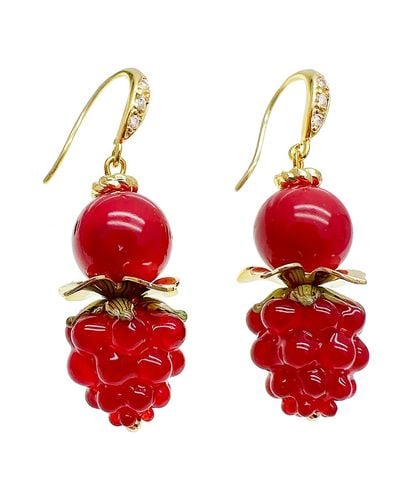 Farra Coral With Rasberry Earrings - Red