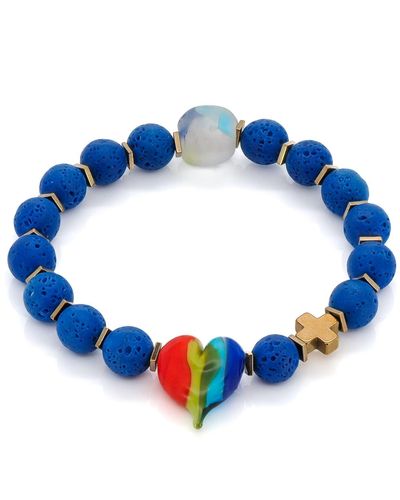 Ebru Jewelry Ceramic Rainbow Heart Colorful Life Bohemian Beaded Bracelet - Blue