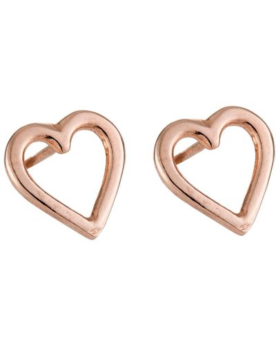 Posh Totty Designs Rose Gold Plated Open Mini Heart Stud Earrings - Brown