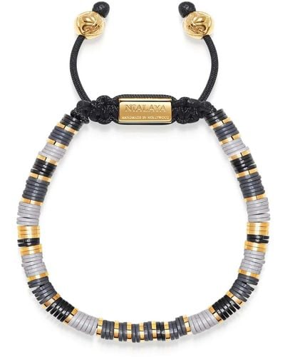 Nialaya Beaded Bracelet With Grey And Gold Disc Beads - Black