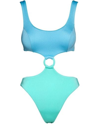 Noire Swimwear Turquoise-blue Color Block Cut-out One Piece